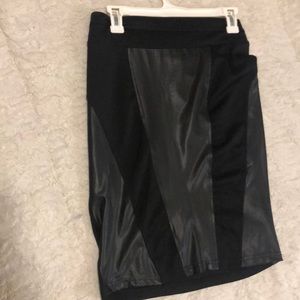 Black Mid-Length Stretch Faux Leather Skirt